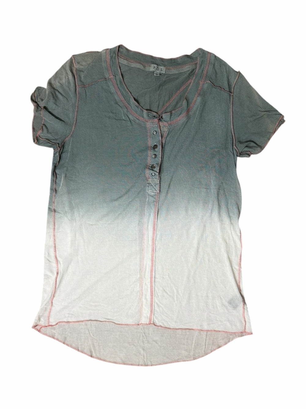 POL Ombre Short Sleeve Henley Top - Gray-blueish to White